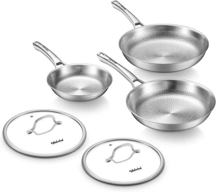 12″ Pure Titanium Hammered Pro skillet set, two lids