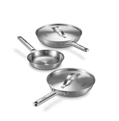 12″ Tri-Ply Stainless skillet set, with lids